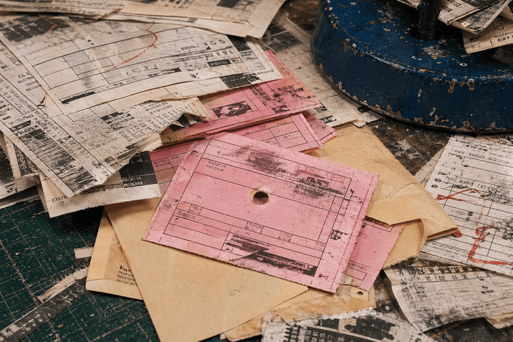 Pink payout slips and envelopes sorted on the bureau desk.