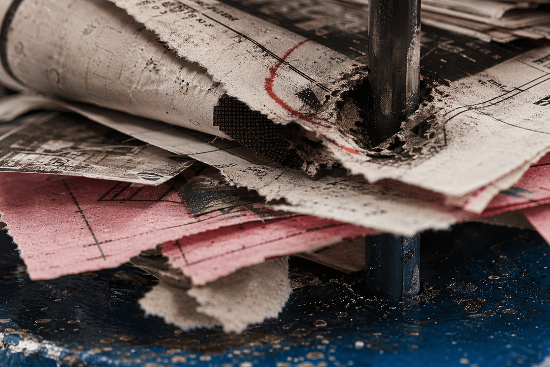 Blue clipping spike pin through paper layers.